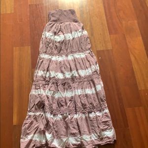Tye dye mauve colored strapless maxi dress
